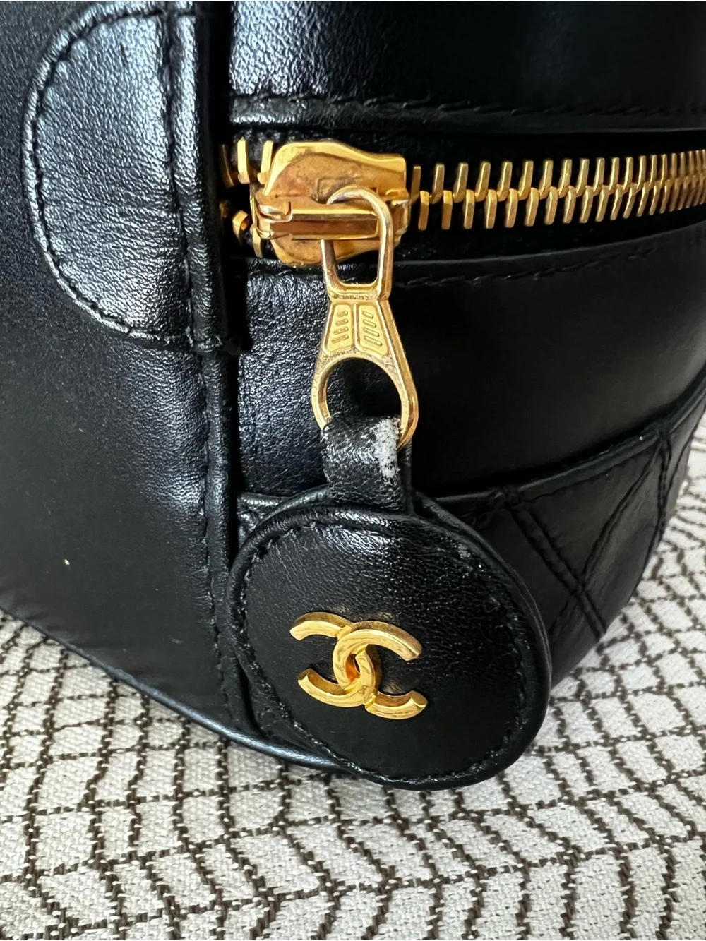 Chanel Black Quilted Leather Top-Handle Vanity with Gold Zipper